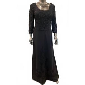 NEW VM COLLECTION women's long sleeve jeweled lace gown in black